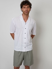 Threadbare White Relaxed Fit Linen Blend Lace Trim Shirt - Image 1 of 4