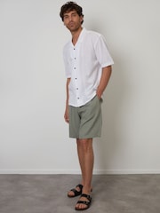 Threadbare White Relaxed Fit Linen Blend Lace Trim Shirt - Image 3 of 4