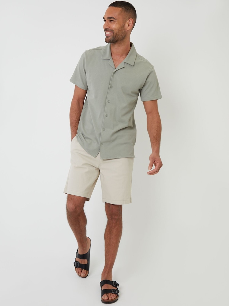 Threadbare Green Jersey Pique Revere Collar Short Sleeve 100% Cotton Shirt - Image 4 of 5