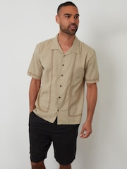 Threadbare Natural Relaxed Fit Linen Blend Lace Trim Shirt - Image 1 of 5