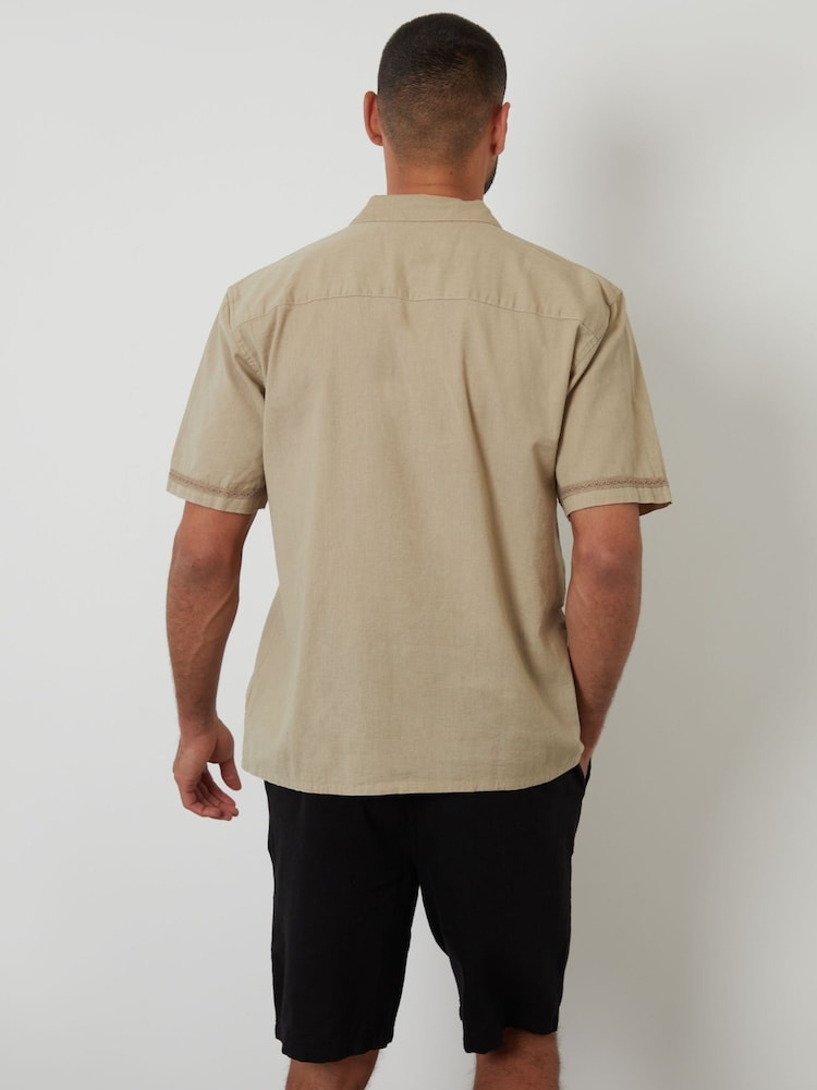 Threadbare Natural Relaxed Fit Linen Blend Lace Trim Shirt - Image 2 of 5