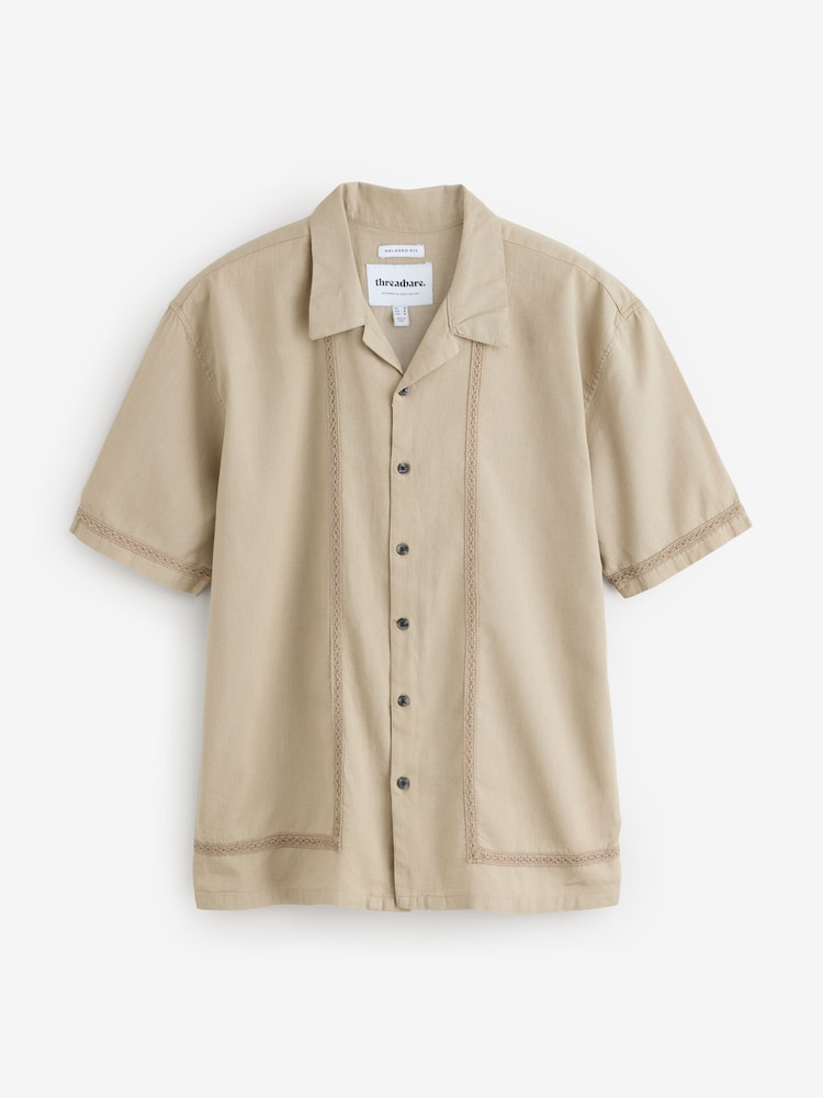 Threadbare Natural Relaxed Fit Linen Blend Lace Trim Shirt - Image 5 of 5