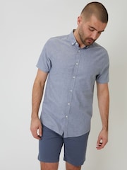Threadbare Denim Blue Oxford Short Sleeve Shirt - Image 1 of 4