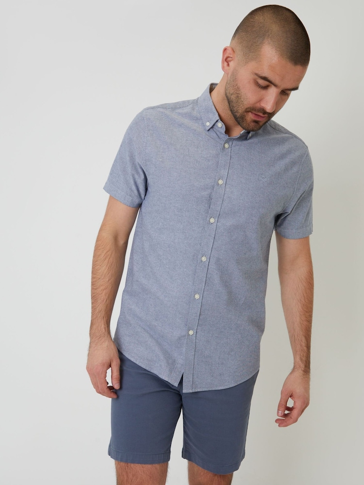 Threadbare Denim Blue Oxford Short Sleeve Shirt - Image 1 of 4