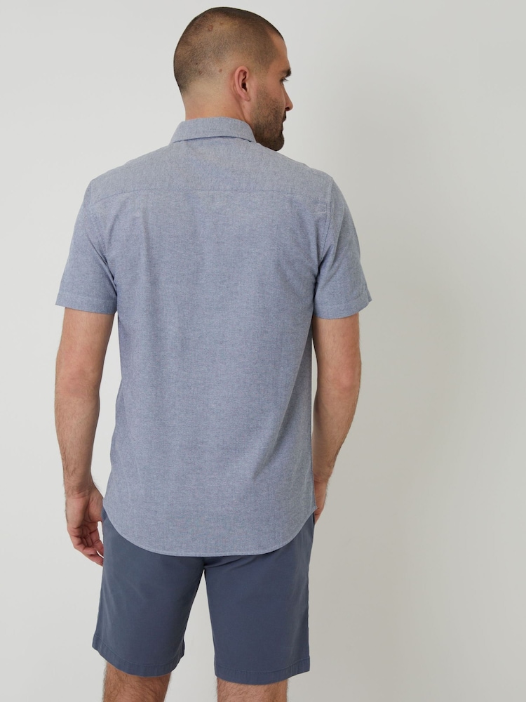 Threadbare Denim Blue Oxford Short Sleeve Shirt - Image 2 of 4