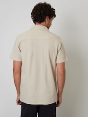 Threadbare Natural Jersey Pique Revere Collar Short Sleeve 100% Cotton Shirt - Image 2 of 4