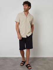 Threadbare Natural Jersey Pique Revere Collar Short Sleeve 100% Cotton Shirt - Image 3 of 4
