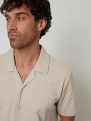 Threadbare Natural Jersey Pique Revere Collar Short Sleeve 100% Cotton Shirt - Image 4 of 4
