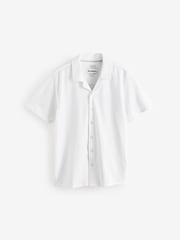 Threadbare White Jersey Pique Revere Collar Short Sleeve 100% Cotton Shirt - Image 5 of 5