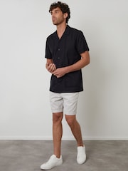Threadbare Black Relaxed Fit Linen Blend Lace Trim Shirt - Image 3 of 5