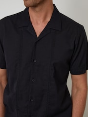 Threadbare Black Relaxed Fit Linen Blend Lace Trim Shirt - Image 4 of 5