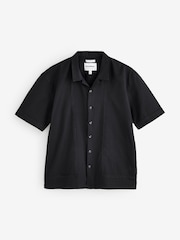 Threadbare Black Relaxed Fit Linen Blend Lace Trim Shirt - Image 5 of 5