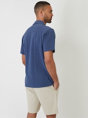 Threadbare Denim Blue Jersey Pique Revere Collar Short Sleeve 100% Cotton Shirt - Image 2 of 5