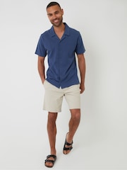 Threadbare Denim Blue Jersey Pique Revere Collar Short Sleeve 100% Cotton Shirt - Image 4 of 5