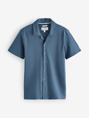 Threadbare Denim Blue Jersey Pique Revere Collar Short Sleeve 100% Cotton Shirt - Image 5 of 5