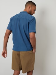 Threadbare Blue Relaxed Fit Linen Blend Lace Trim Shirt - Image 2 of 4