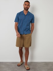 Threadbare Blue Relaxed Fit Linen Blend Lace Trim Shirt - Image 3 of 4