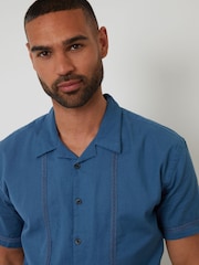 Threadbare Blue Relaxed Fit Linen Blend Lace Trim Shirt - Image 4 of 4