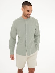 Groen - Threadbare Grandad Collar Linen Blend Long Sleeve Shirt - Image 1 of 4