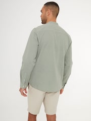 Groen - Threadbare Grandad Collar Linen Blend Long Sleeve Shirt - Image 2 of 4