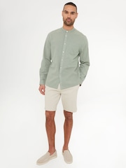 Groen - Threadbare Grandad Collar Linen Blend Long Sleeve Shirt - Image 3 of 4
