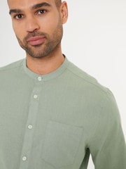 Groen - Threadbare Grandad Collar Linen Blend Long Sleeve Shirt - Image 4 of 4