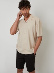 Threadbare Natural Textured Revere Collar Short Sleeve Shirt - Image 1 of 4