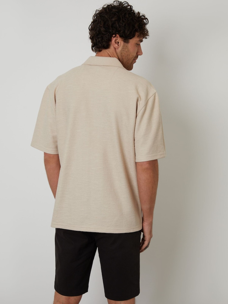 Threadbare Natural Textured Revere Collar Short Sleeve Shirt - Image 2 of 4