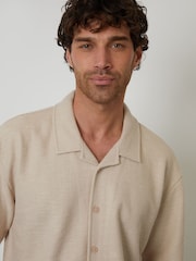 Threadbare Natural Textured Revere Collar Short Sleeve Shirt - Image 4 of 4