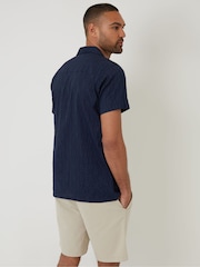 Threadbare Navy 100% Cotton Textured Revere Collar Short Sleeve Shirt - Image 2 of 4