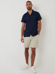 Threadbare Navy 100% Cotton Textured Revere Collar Short Sleeve Shirt - Image 3 of 4