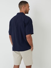 Threadbare Navy Linen Blend Revere Collar Short Sleeve Shirt - Image 2 of 4