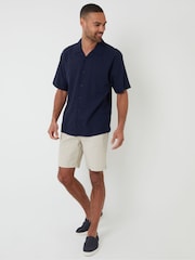 Threadbare Navy Linen Blend Revere Collar Short Sleeve Shirt - Image 3 of 4