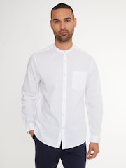 Threadbare White Grandad Collar Linen Blend Long Sleeve Shirt - Image 1 of 4