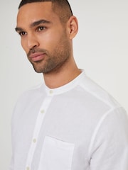 Threadbare White Grandad Collar Linen Blend Long Sleeve Shirt - Image 3 of 4
