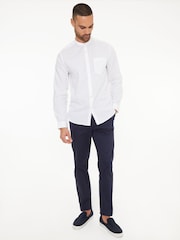 Threadbare White Grandad Collar Linen Blend Long Sleeve Shirt - Image 4 of 4