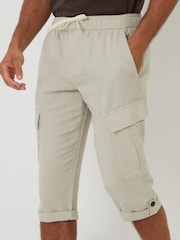 Threadbare Natural Linen Blend 3/4 Length Cargo Trousers - Image 4 of 5
