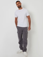 Threadbare Grey Relaxed Fit Stretch Cargo Chinos Trousers - Image 3 of 4