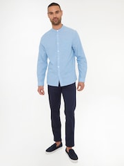 Blauw - Threadbare Grandad Collar Linen Blend Long Sleeve Shirt - Image 3 of 4