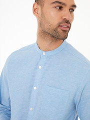 Blauw - Threadbare Grandad Collar Linen Blend Long Sleeve Shirt - Image 4 of 4
