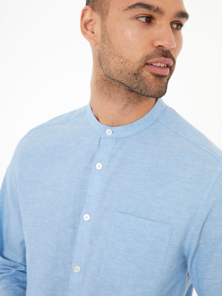 Blauw - Threadbare Grandad Collar Linen Blend Long Sleeve Shirt - Image 4 of 4
