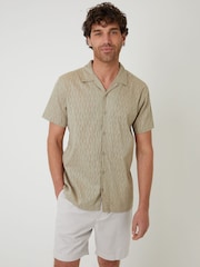Бежевый - Threadbare 100% Cotton Textured Revere Collar Short Sleeve Shirt - Изображение 1 из 5