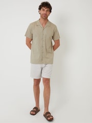 Бежевый - Threadbare 100% Cotton Textured Revere Collar Short Sleeve Shirt - Изображение 3 из 5