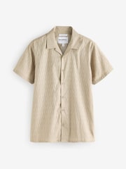 Бежевый - Threadbare 100% Cotton Textured Revere Collar Short Sleeve Shirt - Изображение 5 из 5