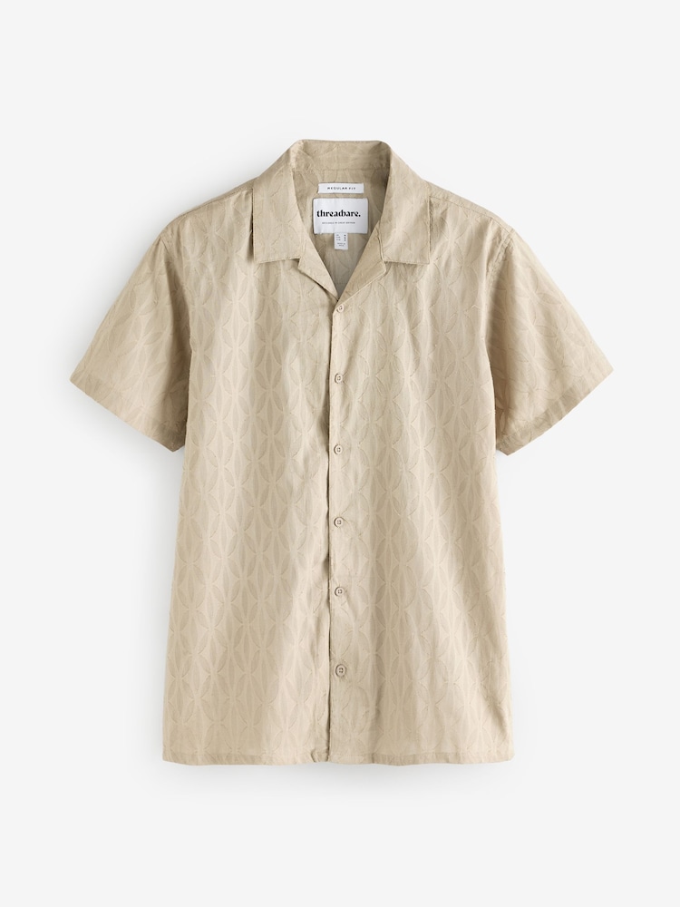 Бежевый - Threadbare 100% Cotton Textured Revere Collar Short Sleeve Shirt - Изображение 5 из 5