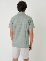 Threadbare Green 100% Cotton Textured Revere Collar Short Sleeve Shirt - Image 2 of 4