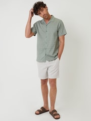 Threadbare Green 100% Cotton Textured Revere Collar Short Sleeve Shirt - Image 3 of 4