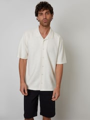 Threadbare Cream Textured Revere Collar Short Sleeve Shirt - Image 1 of 4