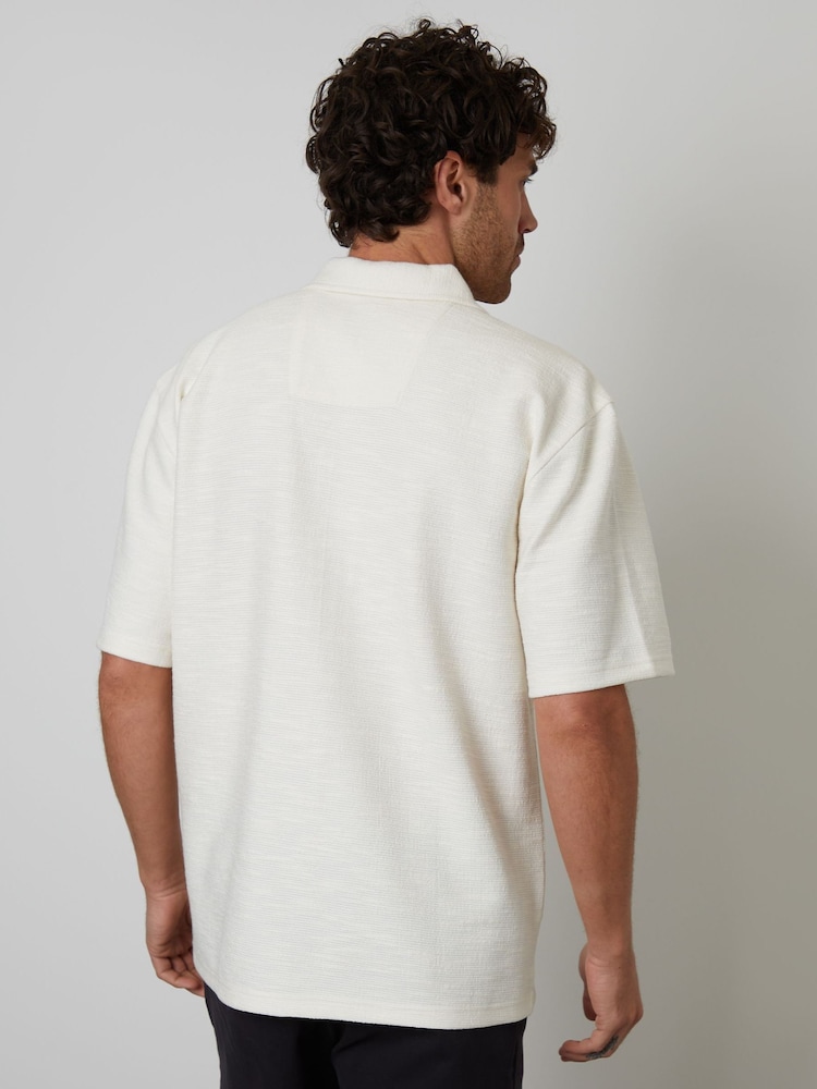 Threadbare Cream Textured Revere Collar Short Sleeve Shirt - Image 2 of 4