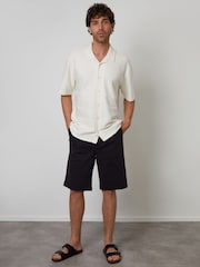 Threadbare Cream Textured Revere Collar Short Sleeve Shirt - Image 3 of 4